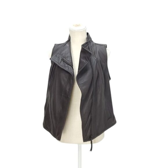 Vintage LIZ CLAIBORNE Lambskin Leather Chocolate Brown Moto  Zip Vest - Picture 7 of 11